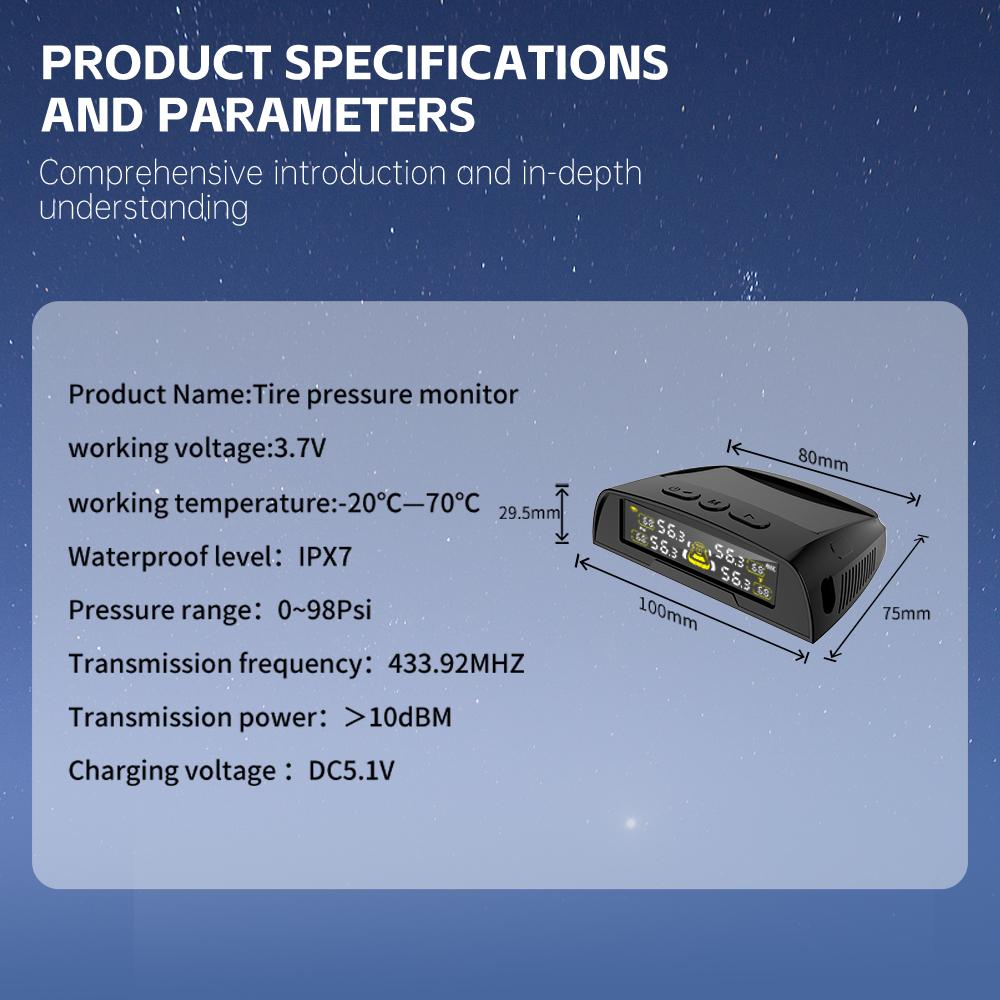 Car Tire Pressure Monitoring System Tyre Temperature Monitor USB / Solar TPMS Universal Automobile Accessories Digital Display