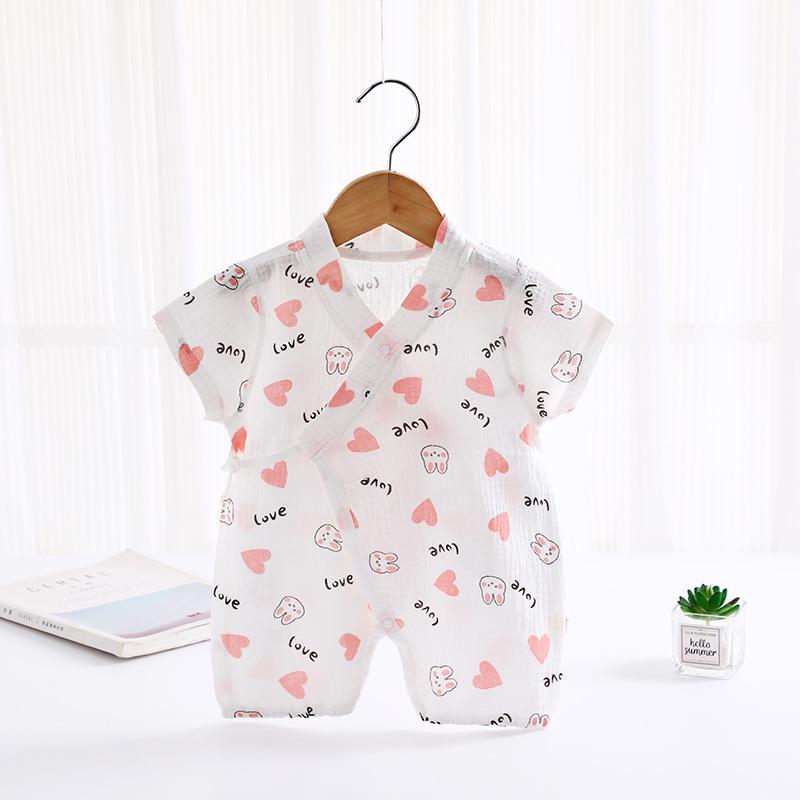 Baby Sleeveless Gauze Bodysuit - Lightweight Cotton Jumpsuit with Lace-up Detail for Spring/Summer