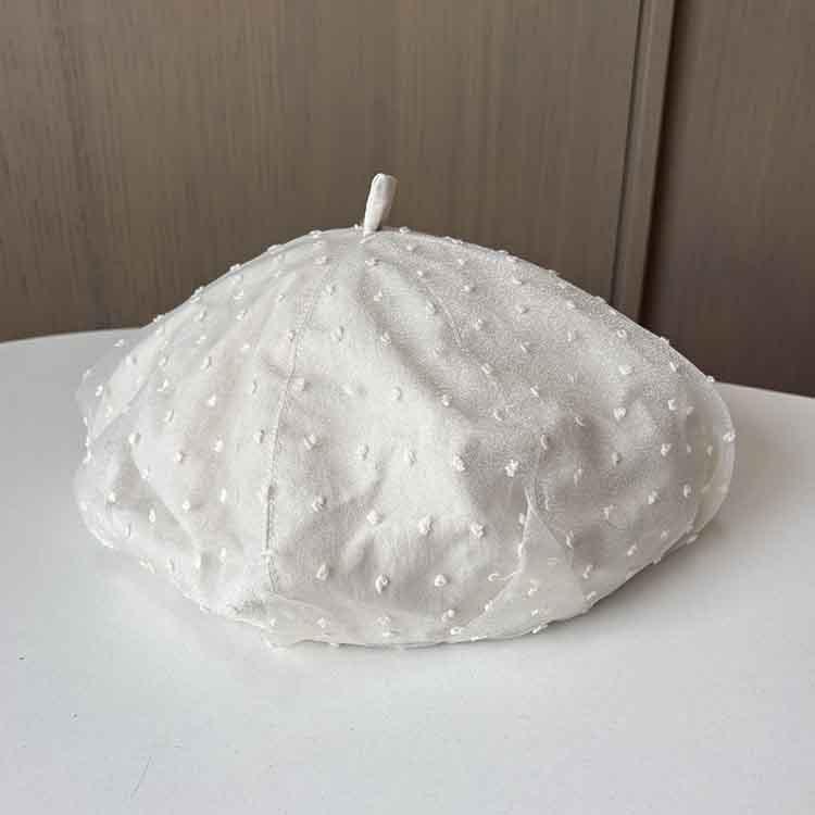 Korean Lace Mesh Beret Women's Spring and Autumn Breathable Star Anise Hat Sweet and Cute Polka Dot Face Little Painter Hat
