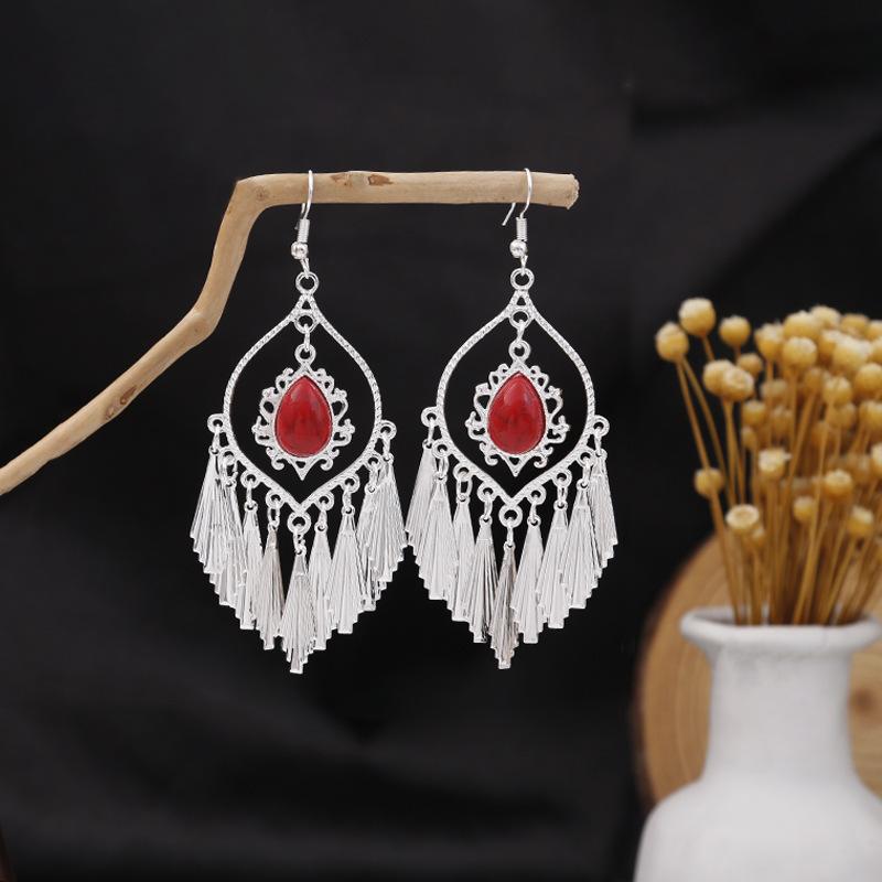 Ethnic Style Imitation Miao Silver Earrings, Colorful Long Fringed Chain Earrings, Hot-selling Earrings In Scenic Spots, Qinghe Jewelry Batches