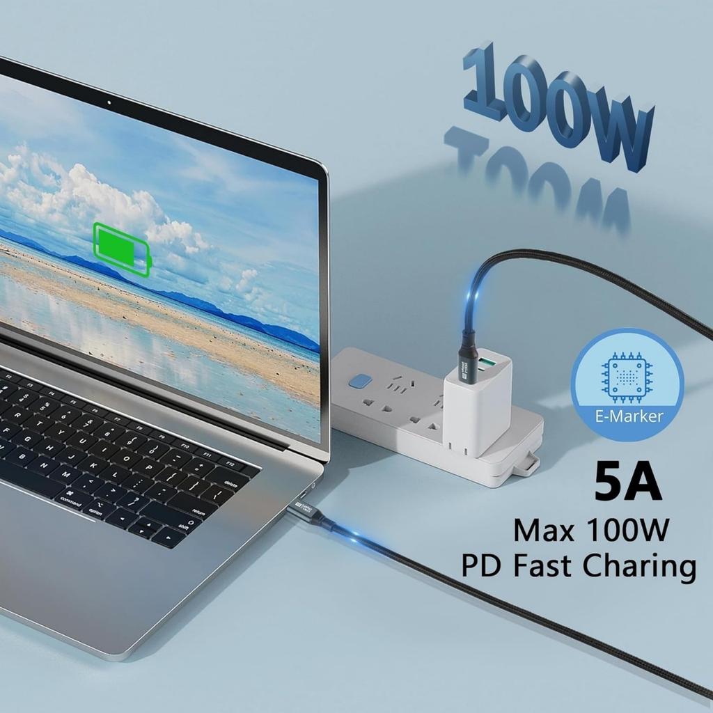 USB-C To USB-C Cable USB 3.2 Gen2 20Gbps High Speed Data Cord100W PD 20V5A Fast Charging Support 8K@60Hz Video Output Type-C SSD External Hard Drive