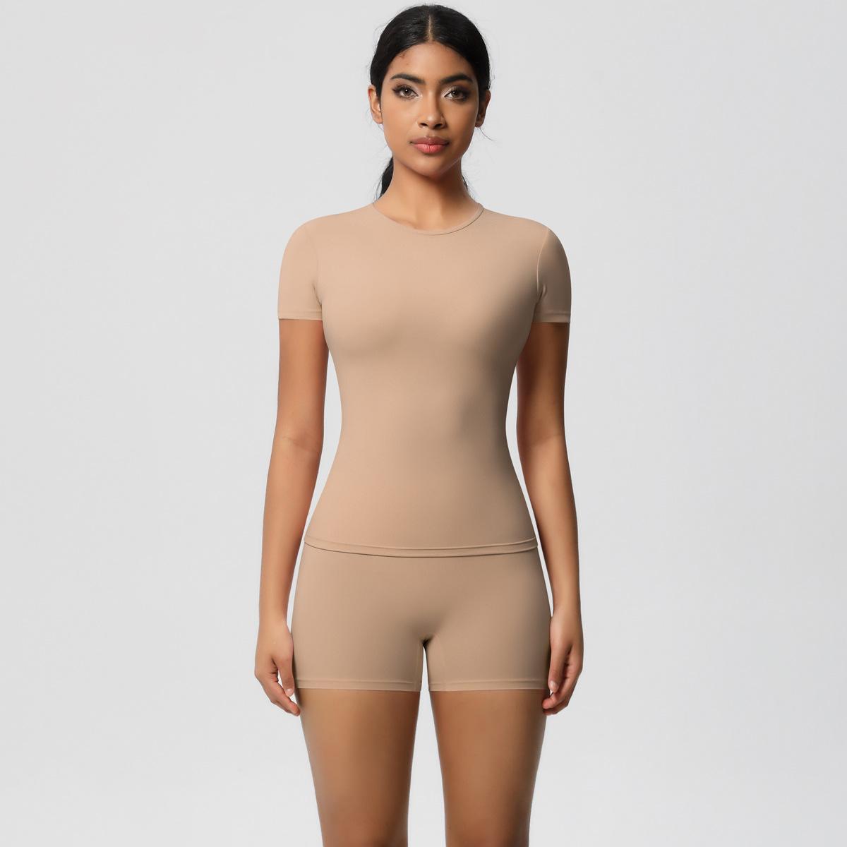 

Naked Tight Fitting Short Sleeved T-Shirt Yoga Suit, High Waist And Hip Lifting Quick Drying Shorts Set, Running And Fitness Two-Piece Set For Women XL