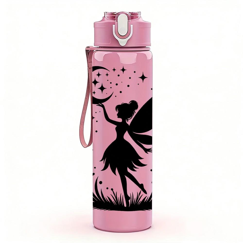 1PC Moon Night Fairy Silhouette Print 750ml Color Plastic Sports Water Bottle Leakproof Flip Straw Lid Suitable for Sports Office Home Use