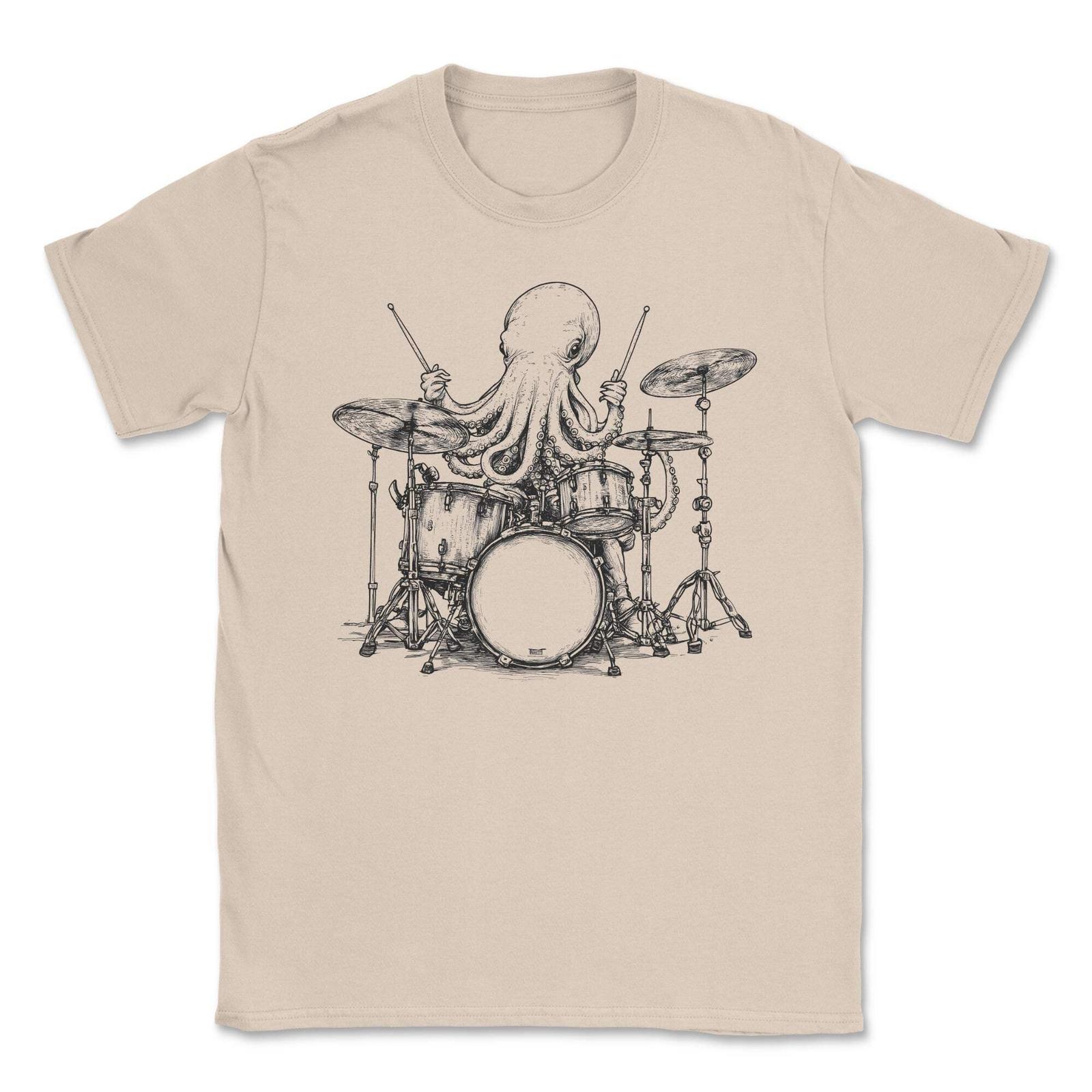 Octopus Playing Drums T-Shirt funny Retro illustration sealife Cartoon T Shirt S разноцветный