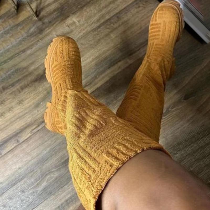 Sock Boots  New Women Knee High Knitted Pointed Toe High Heel Long Boots Breathable Lady Shoes Keep Warm Fashion Botas Mujer