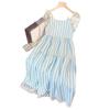 2025 Women's Summer Seaside Striped Spaghetti Strap Long Dress - French Style