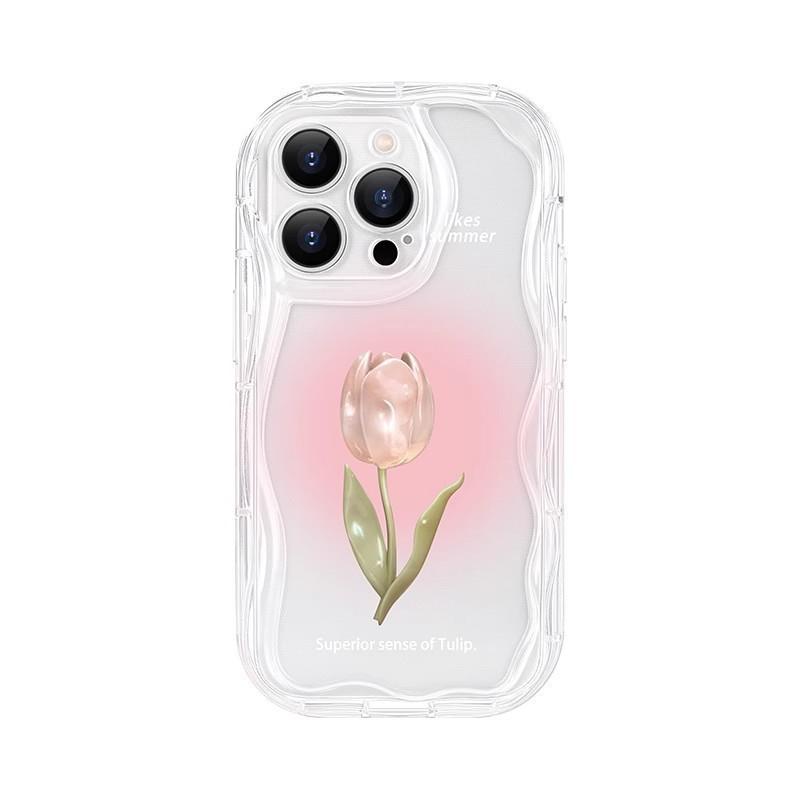 

Pink Tulip 17promax Mobile Phone Case Mate60 Female Model for IPhone13 All-inclusive Soft Shell Xs Case For Apple 17AIR