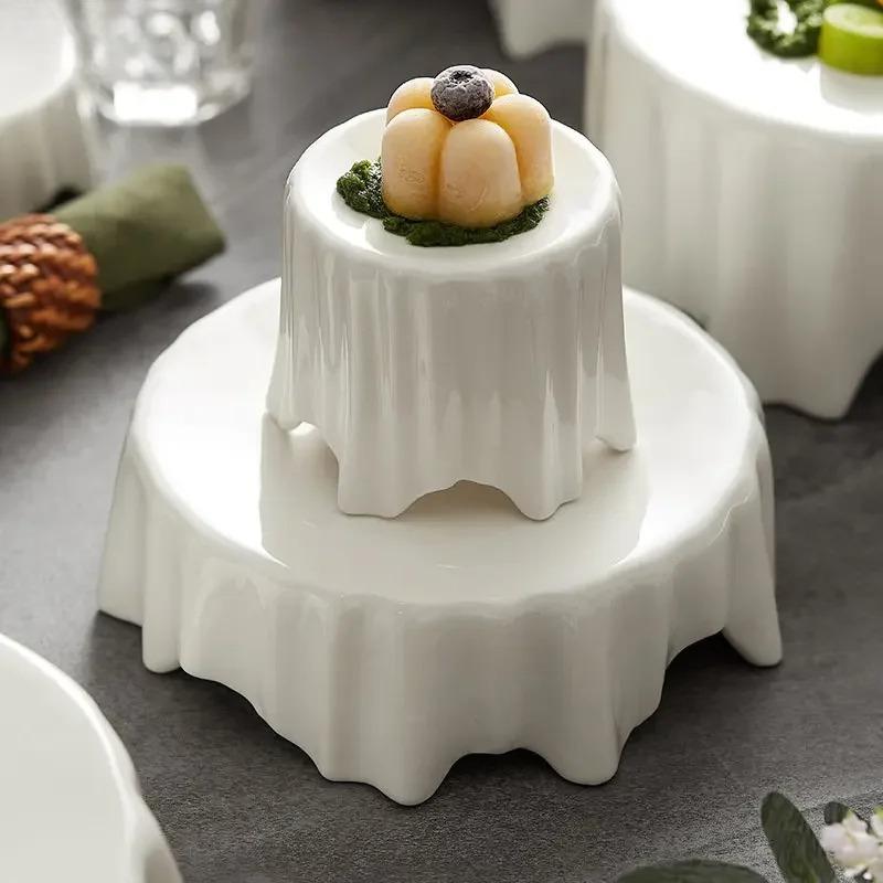 High-foot Round Table Nordic Restaurant Creative Ceramic Dessert Plate Sushi Plate Food Decoration Main Dish Kitchen Tableware