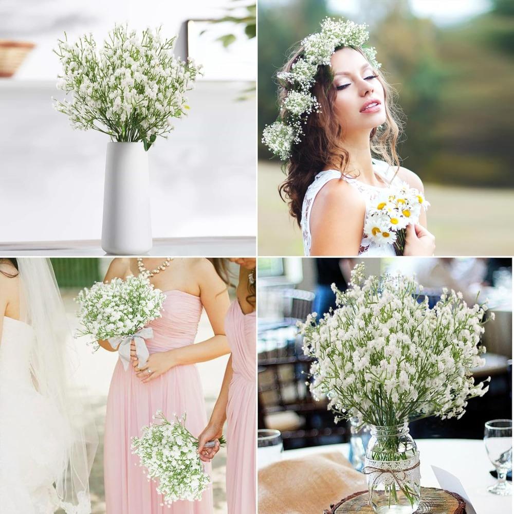 15 Bundles of White Artificial Starry Sky Flowers, Fake Flowers, Wedding Bouquets, Bridal Party, Home DIY Decoration (28CM)
