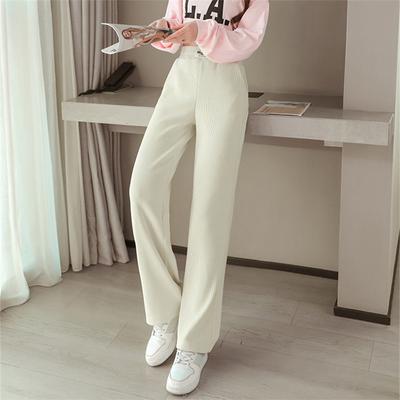 Winter Korean Stytle Fashion Wide Leg Streetwear Solid Trousers Plus Velvet Warm High Waist Casual Baggy Corduroy Women's Pants