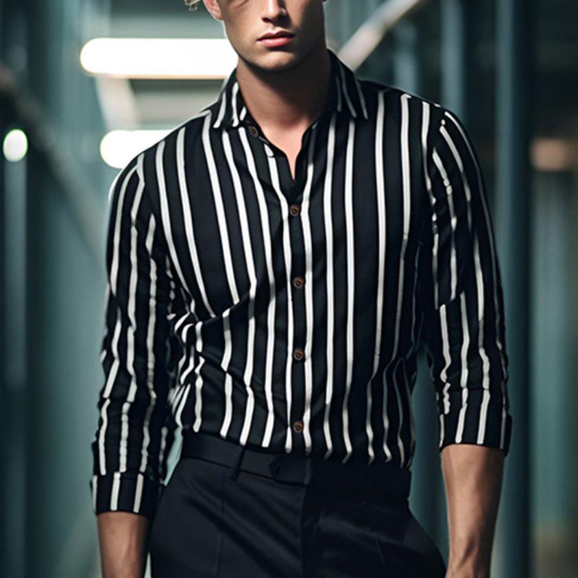Европейская рубашка, мужская осенняя рубашка с длинными рукавами, красивая повседневная полосатая рубашка, молодая мужская рубашка S-XXL M
