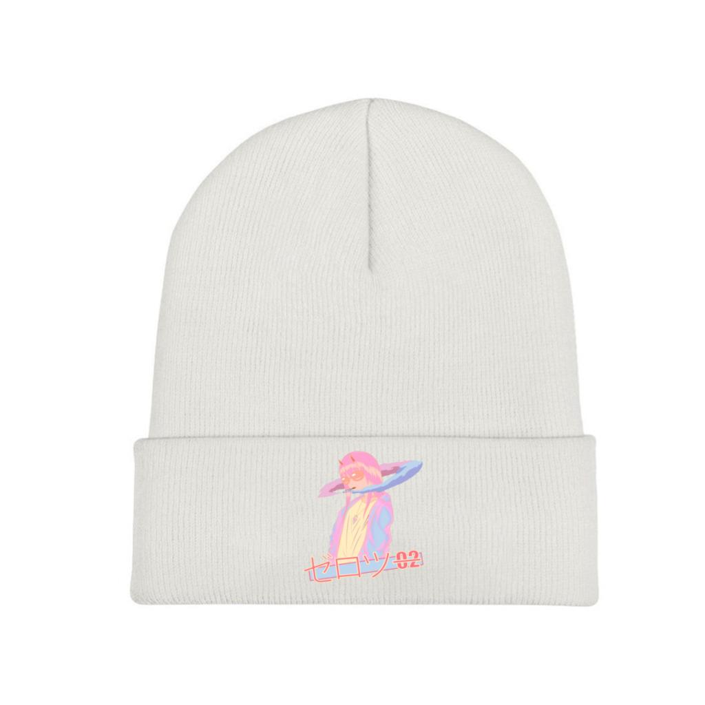 Darling In the Franxx Zero Two Blazed Vaporwave Anime Knitted Hat Women's Unisex's Beanies Autumn Winter Hat Polyester  Warm Cap