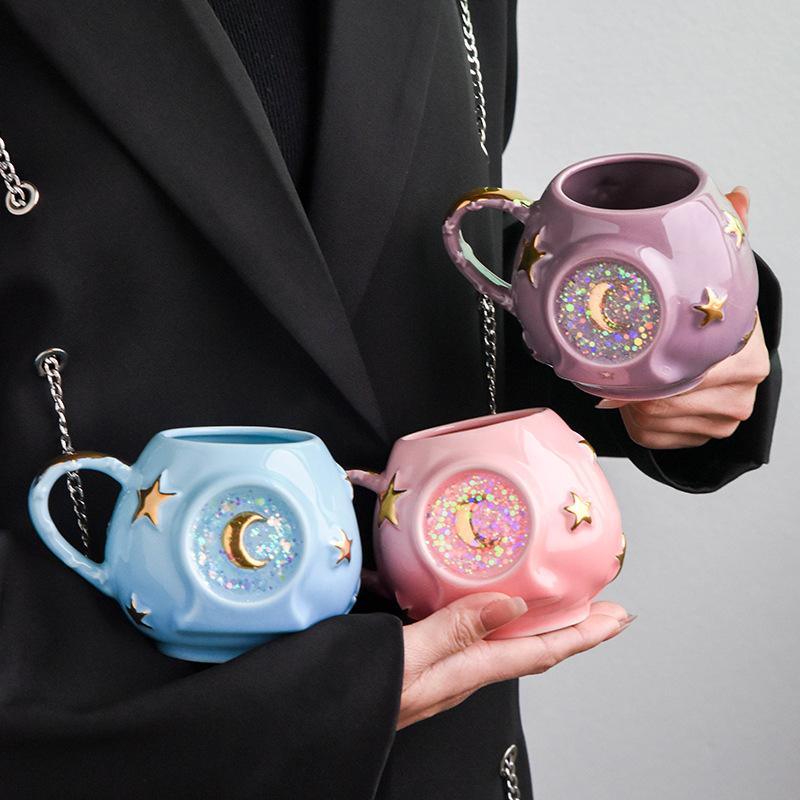 Ceramic Starry Sky Cup Sparkling Cup High Precision Colorful Star Creative Birthday Gift Mug Souvenir Water Cup