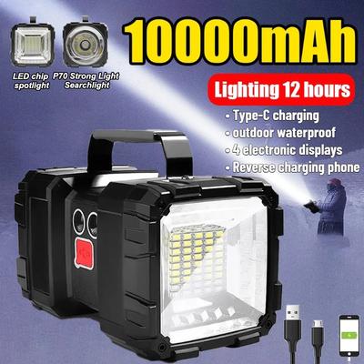 Doppelkopf Hand-Suchscheinwerfer USB Wiederaufladbare LED Superhelle Taschenlampe Hohe Leistung Flutlicht Für Angeln Camping