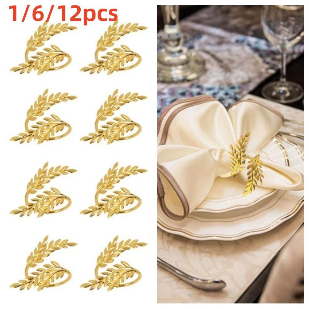 1/6/12pcs Gold Leaf Napkin Ring Buckles Metal Dinnig Table Decoration  for Wedding Birthday Party