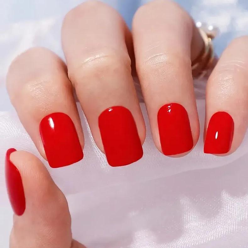 24-Piece Solid Color Wearable Nail Stickers – Removable European & American Style False Nails