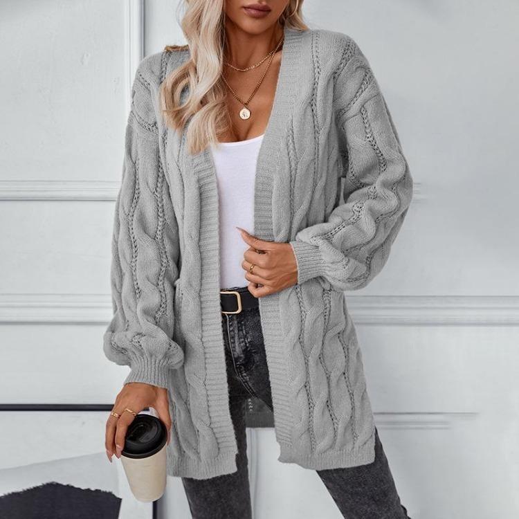 Vintage Autumn Winter Solid Color Loose V-Neck Long Sleeve Cardigan Sweater Knitwear