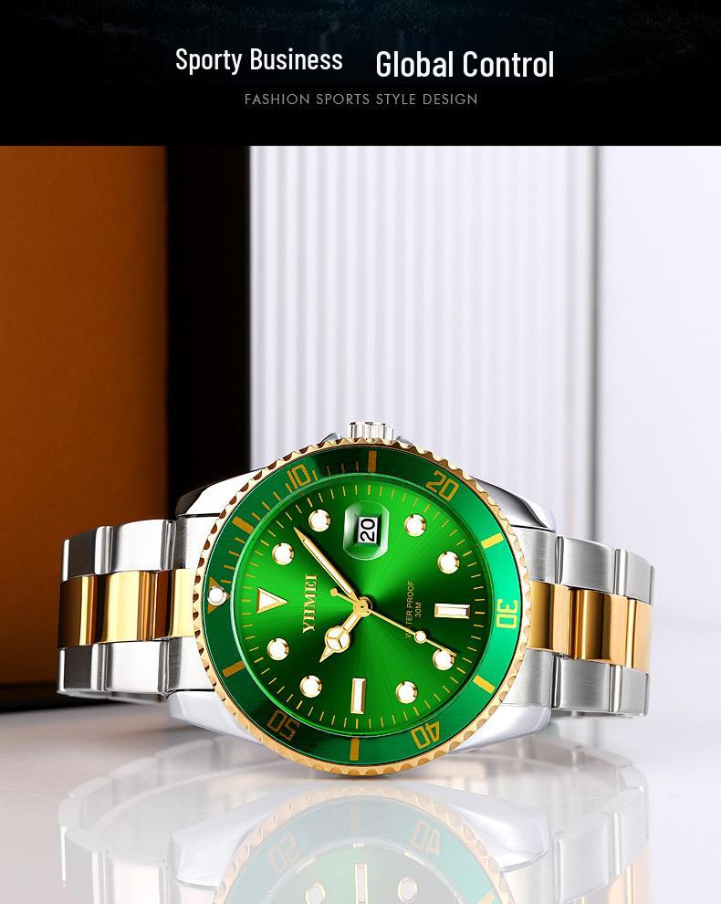 Men's Business Series Stainless Steel Watch with Calendar & Rotatable Bezel - Waterproof Quartz Dial