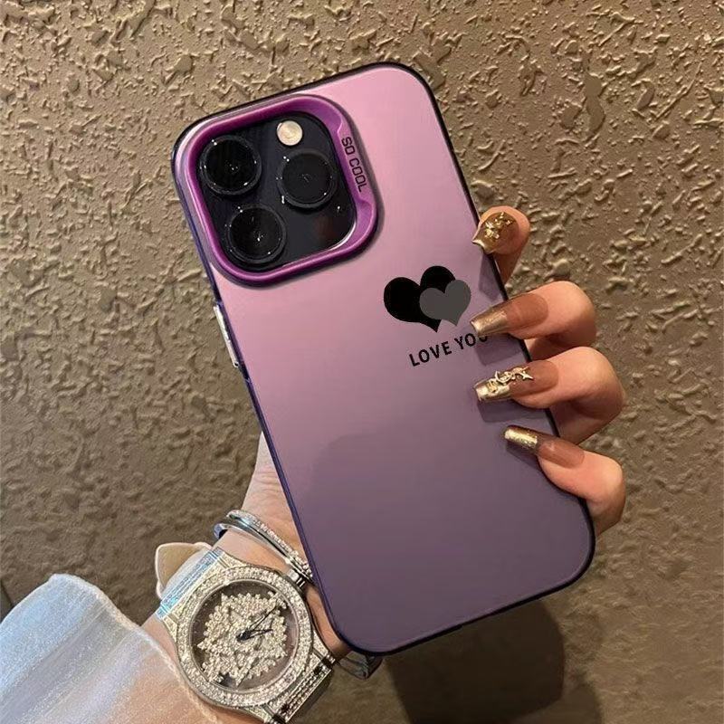 The new colored silver simple double love is suitable for Apple 17promax mobile phone case iphone15 Europe and America 14/16E.
