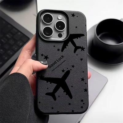 iPhone 16 Pro Max 15 Pro 14 13 12 11 İçin Uçak Desenli TPU Deri Dokulu Kılıf Yumuşak Mat Darbeye Dayanıklı Lens Korumalı İnce Telefon Kapağı