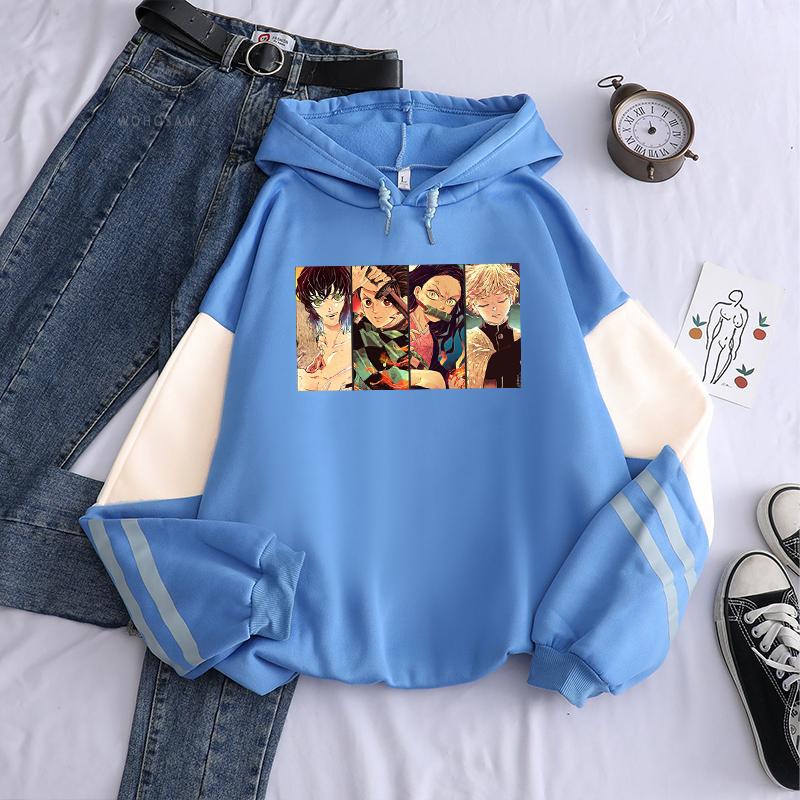 

Японские аниме Demon Slayer Мужские толстовки с капюшоном Зимние теплые Harajuku Manga Cartoon Kamado Tanjirou Friend Print Streets Толстовки 4XL синий/белый