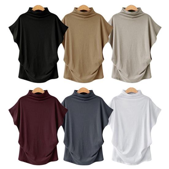 Summer Fashion Women Solid Color Loose Turtle Neck Short Sleeve T-Shirt Top