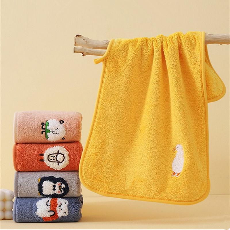 1Pc 25x50cm Coral Fleece Children Baby Super Soft Embroidered Small Square Face Hand Towel Hanging Absorbent