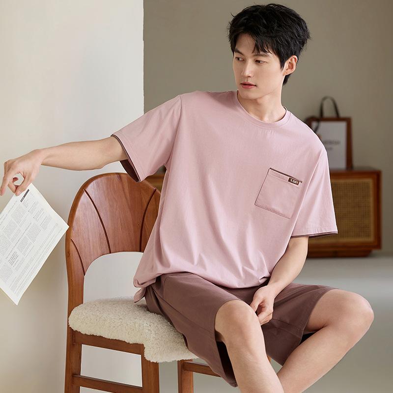 Pajamas Men's Summer Cotton Short Sleeve Shorts 1011 New Summer Thin Outer Wear Men's Large Size Loungewear Set