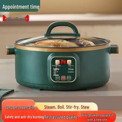 Multi-Function Electric Hot Pot with Timer - Three-Layer Steamer & Cooker, Large Capacity, Automatic Power-Off.