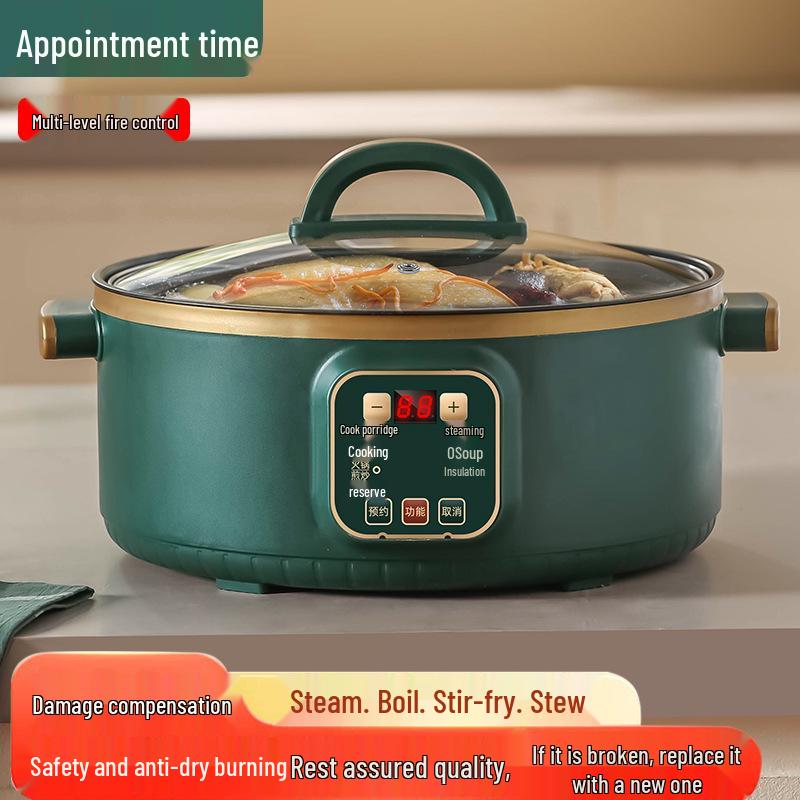 Multi-Function Electric Hot Pot with Timer - Three-Layer Steamer & Cooker, Large Capacity, Automatic Power-Off.