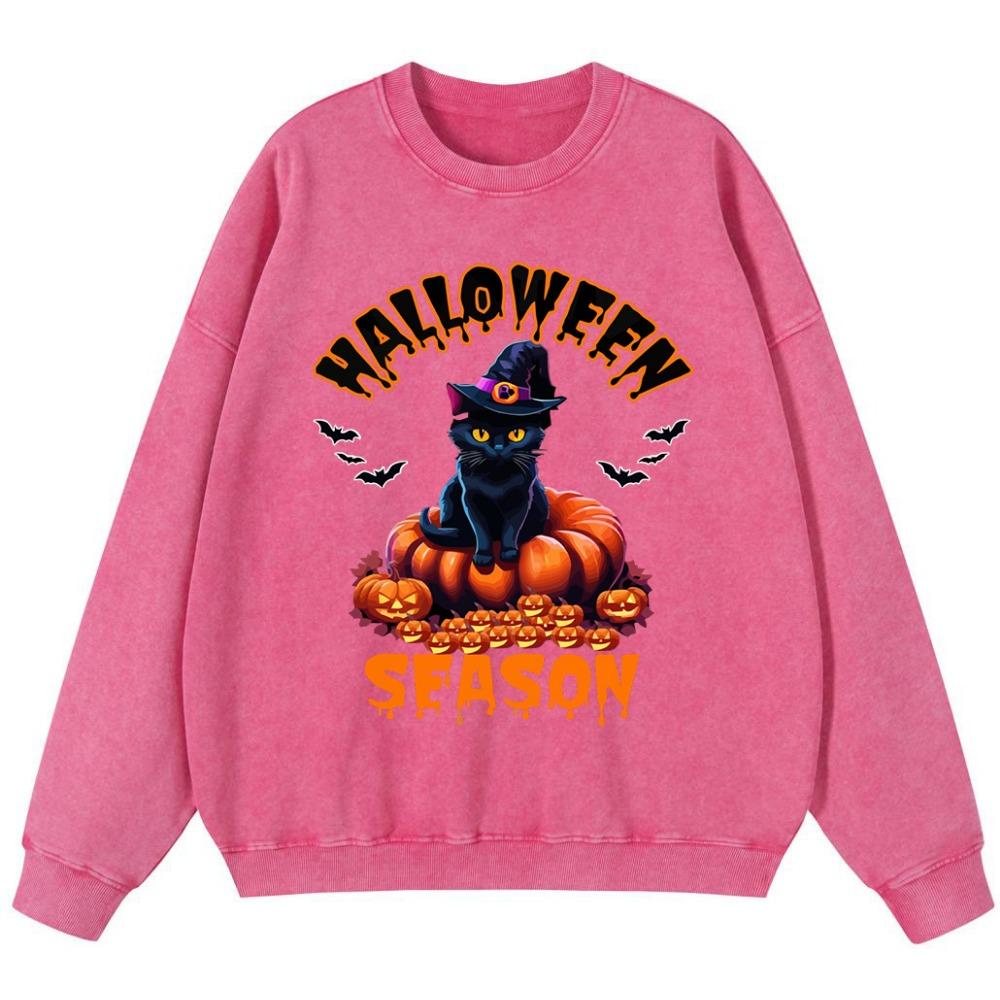 Halloween Sfason Girl Vintage Washed Cotton Sweatshirt Simple Crewneck Pullover Street Thin Style Oversize Hoodies