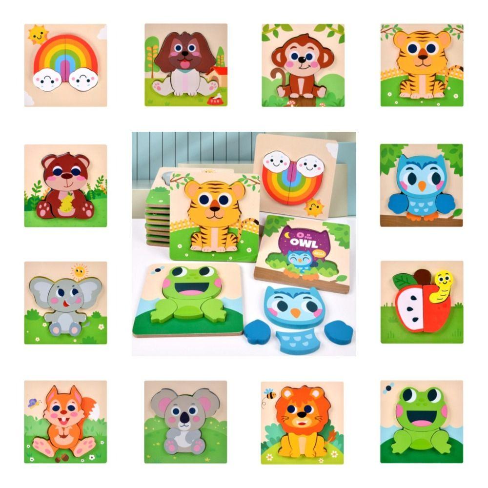 

Wooden 3D Cartoon Animal Puzzle Cognitive Learning Toy Children