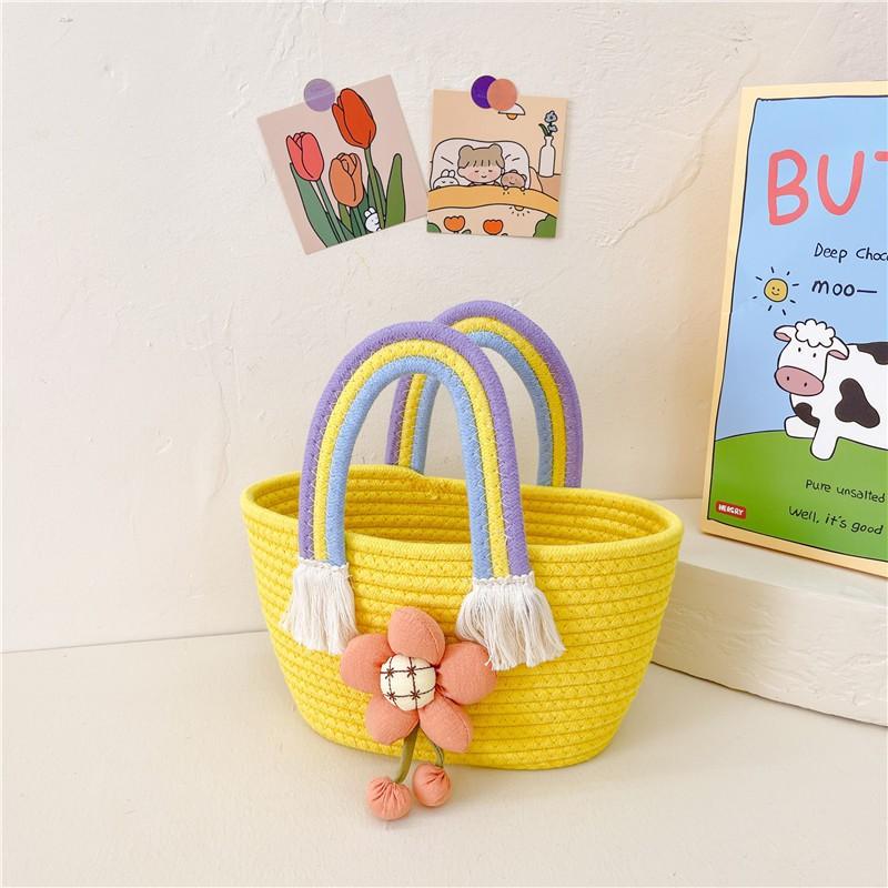 Children's Handbag Cotton Rope Woven Bag Gift Basket Shoulder Cartoon Sunflower Rainbow