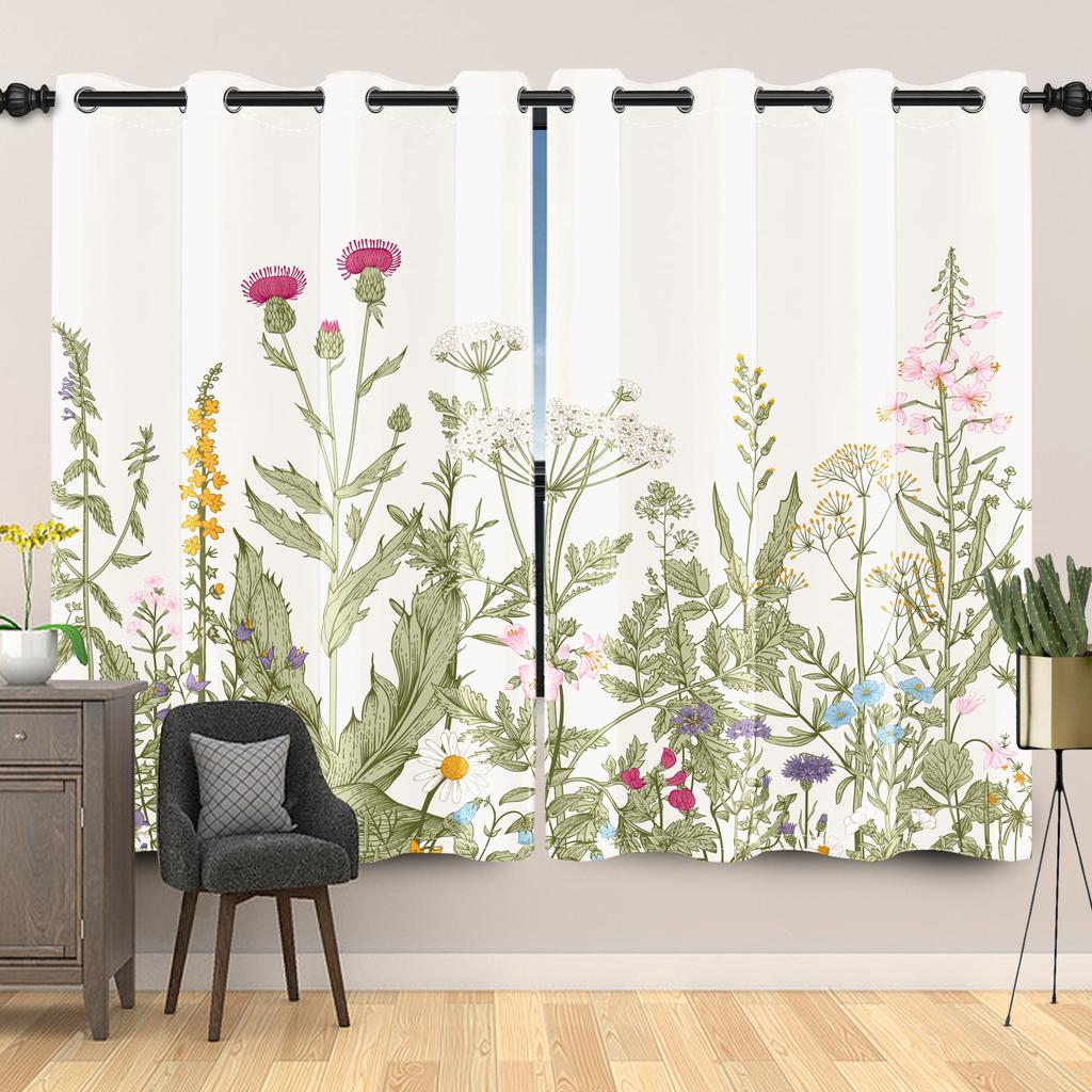 Rustic Botanical Wildflower Pattern Curtains Vintage Floral Printed Curtain Living Room Bedroom Decor Window Drapes Light Blocking For Sitting