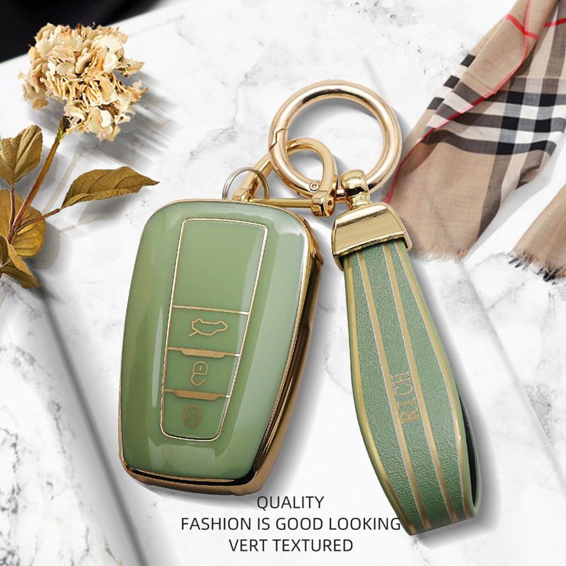 Luxurious Golden Edge Remote Key Case Protective Cover For Toyota Camry CHR Prius Corolla RAV4 Prado 2017 2018 Car
