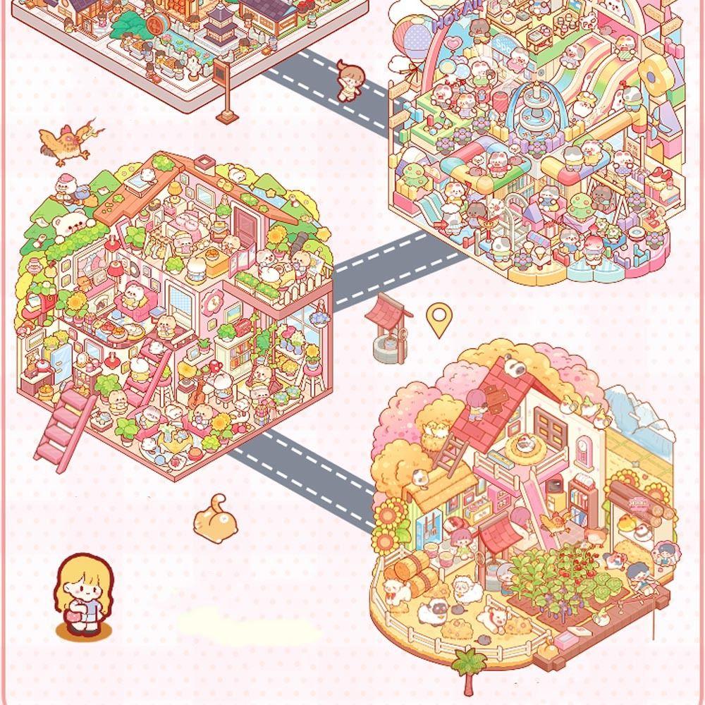 Visual Stacking Miniature Scene Collection PET 3D Pocket Cabin Scene Stickers  Kids