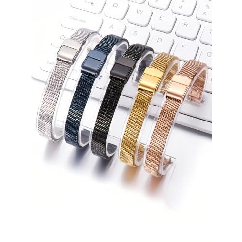 YFS Watch Strap with Watch Hands, Stainless Steel, Metal, Replacement Strap with Adjuster, Mesh Milanese Strap, Push-Button Buckle, Polished Finish, 1