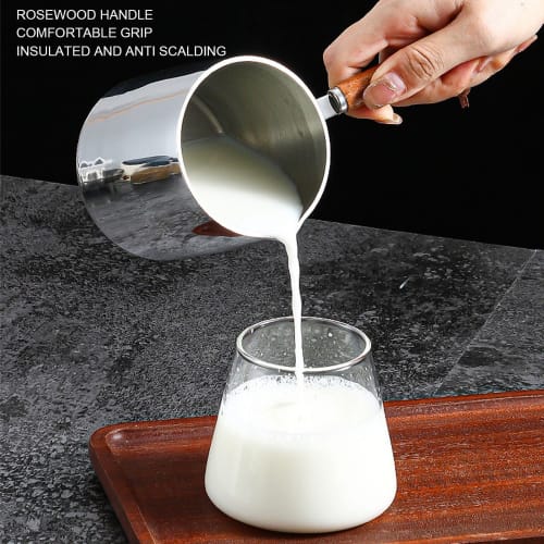 Milk Pan, Saucepan, 304 Stainless Steel, with Spout, Induction Compatible, Wooden Handle, Gas, Induction Compatible, Mini Milk Pan, Small Pot, Kitchen