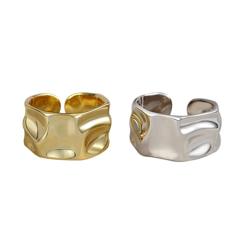 S925 Sterling Silver Irregular Convex Wide Face Ring Medium Cold High-Grade INS Style Women's Ring Bracelet