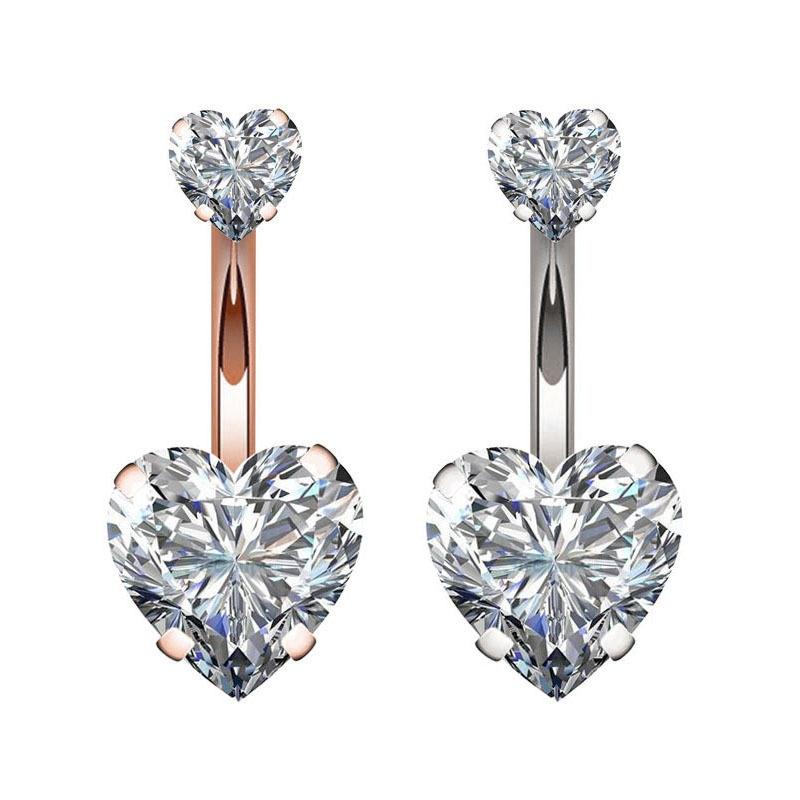 Buy 2 Get 1 Free 316L Surgical Steel 14g Belly Button Rings Clear Diamond Zircon CZ Navel Rings Belly Jewelry  Love Heart White Rose Gold