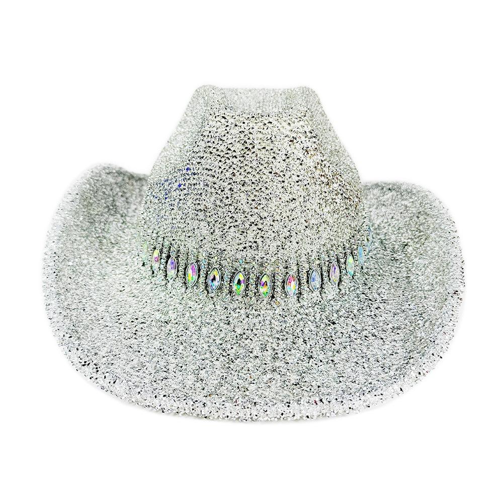 Women's Cowgirl Hat Stylish Rhinestone Design Sun Hat Wide Brim Western Cap for Party& Daily Life