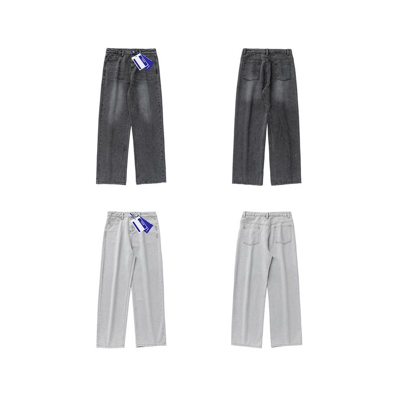 Wassup Glacier Blue American Retro Washed Jeans Men's Casual Straight Pants Distressed High Street Wide Leg Long Pants