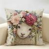 Sheep Lamb Bohemian Flowers Cushion Cover Durable Hypoallergenic Organic Linen Pillow Cover Short Size Washable Skin-Friendly