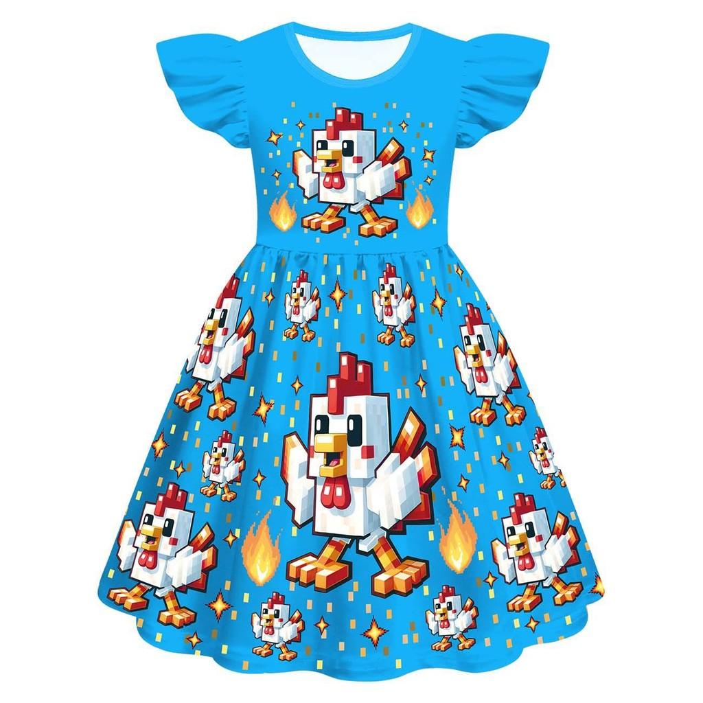 

Детский Девочки Игра Мультяшный Принт Цыпленка Рюши Короткий Рукав Платье Наряд Ролевая Игра Хэллоуин Косплей Костюмы 160Cm