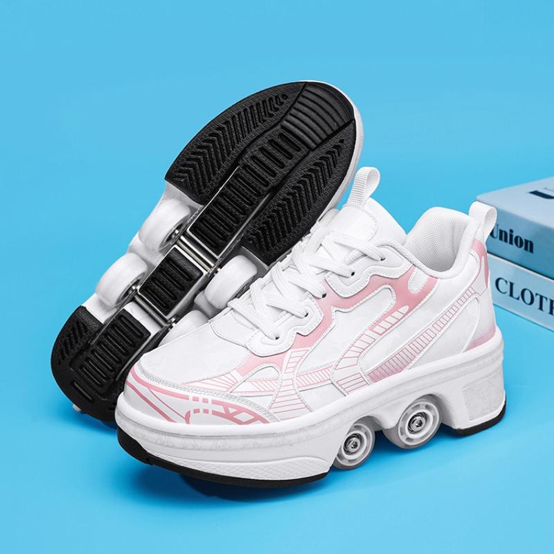 Automatic Retractable 4-Wheel Roller Skates Women's High Sneakers Shoes With Wheels Girls' Dual-Purpose Skating Sports Shoes