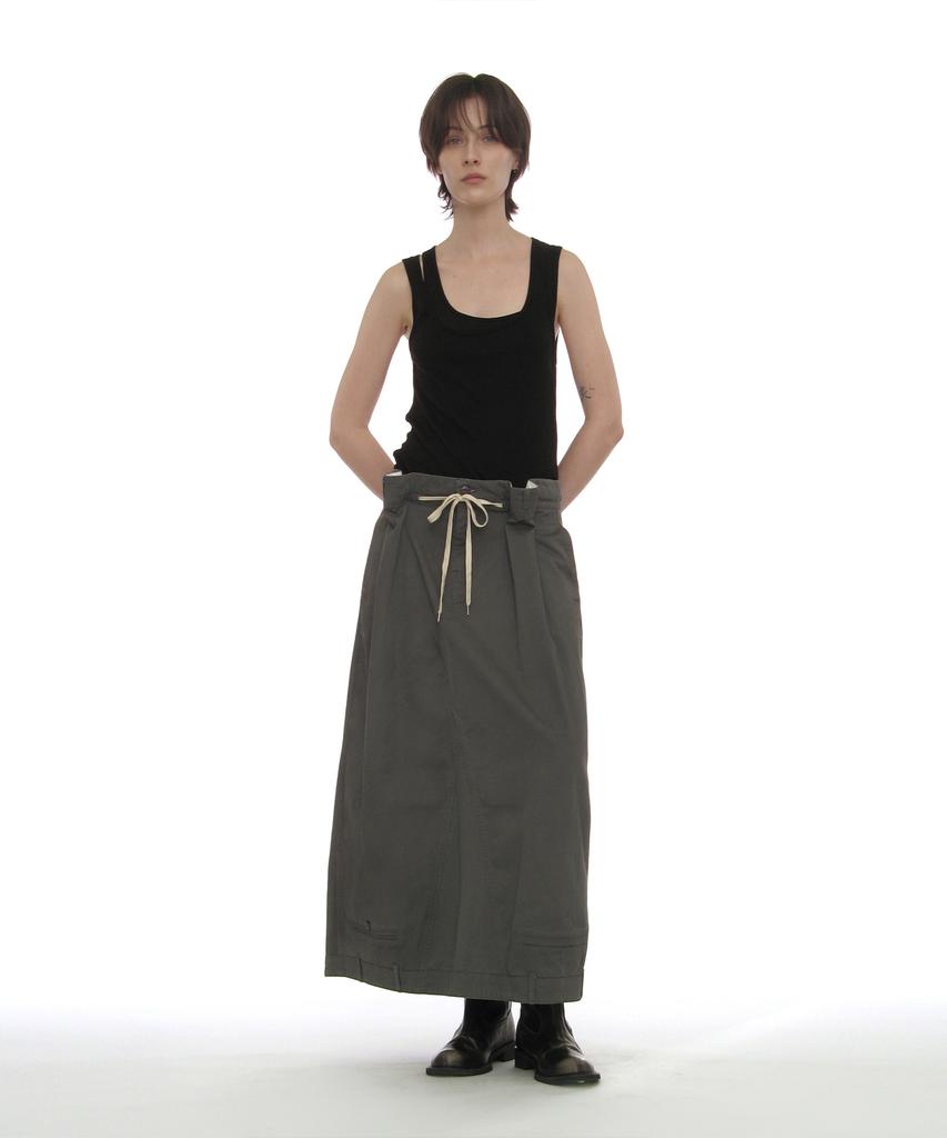 Partimento Woman Inverted Drawstring Maxi Skirt_Charcoal