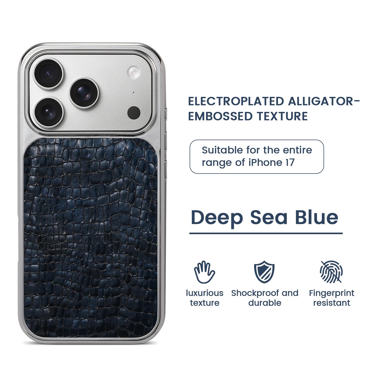 

Crocodile Pattern Electroplated Phone Case for iPhone 15/14/13/12 Pro Max with Large Hole Design iPhone 16 Plus