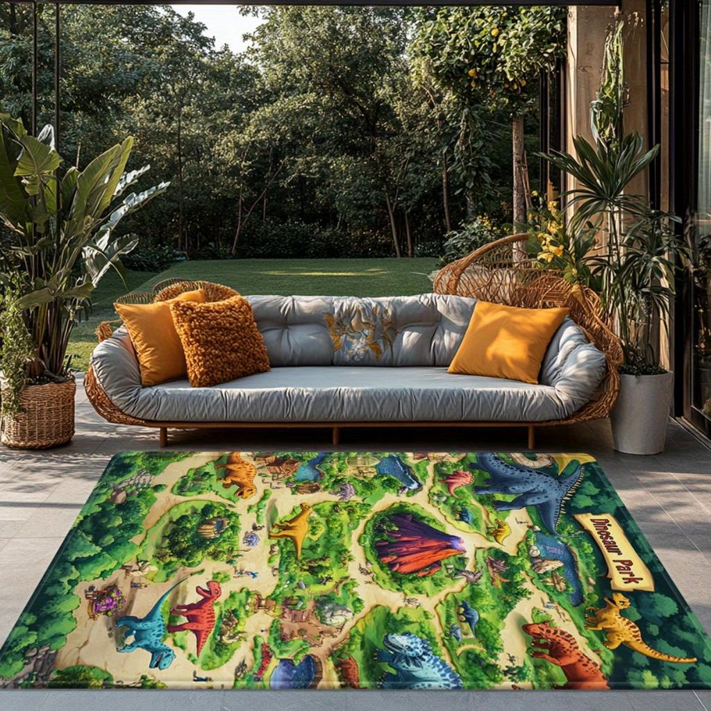 Dinosaur Park Volcano Rug – Non-Slip, Absorbent & Machine-Washable Dino Print Mat for Bathroom, Living Room or Outdoor Use