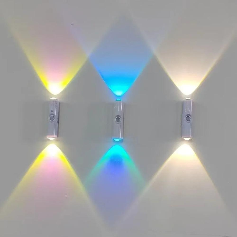 Double-head Cabinet Lamp Under Kitchen Spotlight with Motion Sensor Tri Color White or RGB Optional Rechargeable Sunset Light