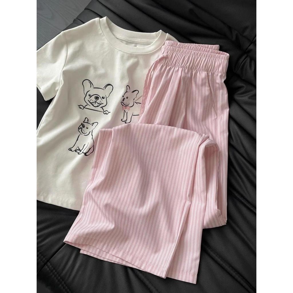 Unisex Blue Vertical Striped Casual Pants: Korean Summer Style, Floor-Length, Straight Wide-Leg, High-End Feel